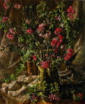 Newton, Kenneth (1933-1984): Japonica and brass jug, 1970, signed, oil on canvas, 91.4 x 76.2 cms. The Richard Harris Gift.