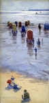 Ingram, William Ayerst (1855-1913): Bathing, Gyllyngvase Beach, Falmouth, signed, watercolour, 16.8 x 8.5 cms.