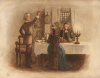 Tuke, Henry Scott, RA RWS (1858-1929): Thus he spake to his guests, January 1877, signed and dated 1877, inscribed Original 'Thus he spake to his guests. After your houses are built and your fields are yellow with harvest No King George of England shall drive you away from your homesteads Burning your dwellings and barns, stealing your farms and your cattle Evangelim Pt.II' subject for Jan. 1877, watercolour, 17.8 x 22.9 cms. RCPS Tuke Collection. Loan.